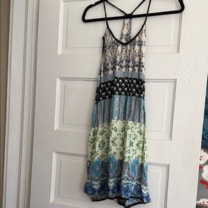 Boho Printed Strappy Summer Dress in Blue and Green